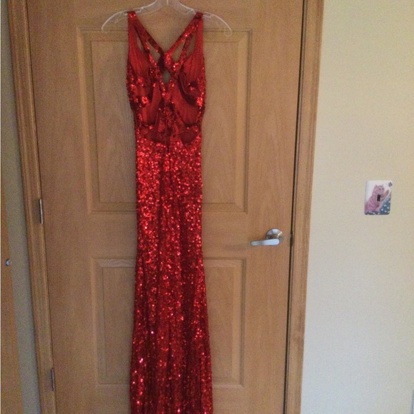 Red Sequin Gown with train - Picture 4 of 5